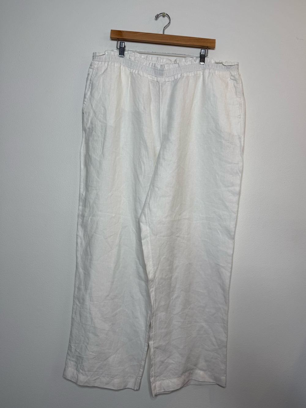 Charter Club Luxury 100% Linen Pull On Elastic Waist Wide Leg White Pants XXL